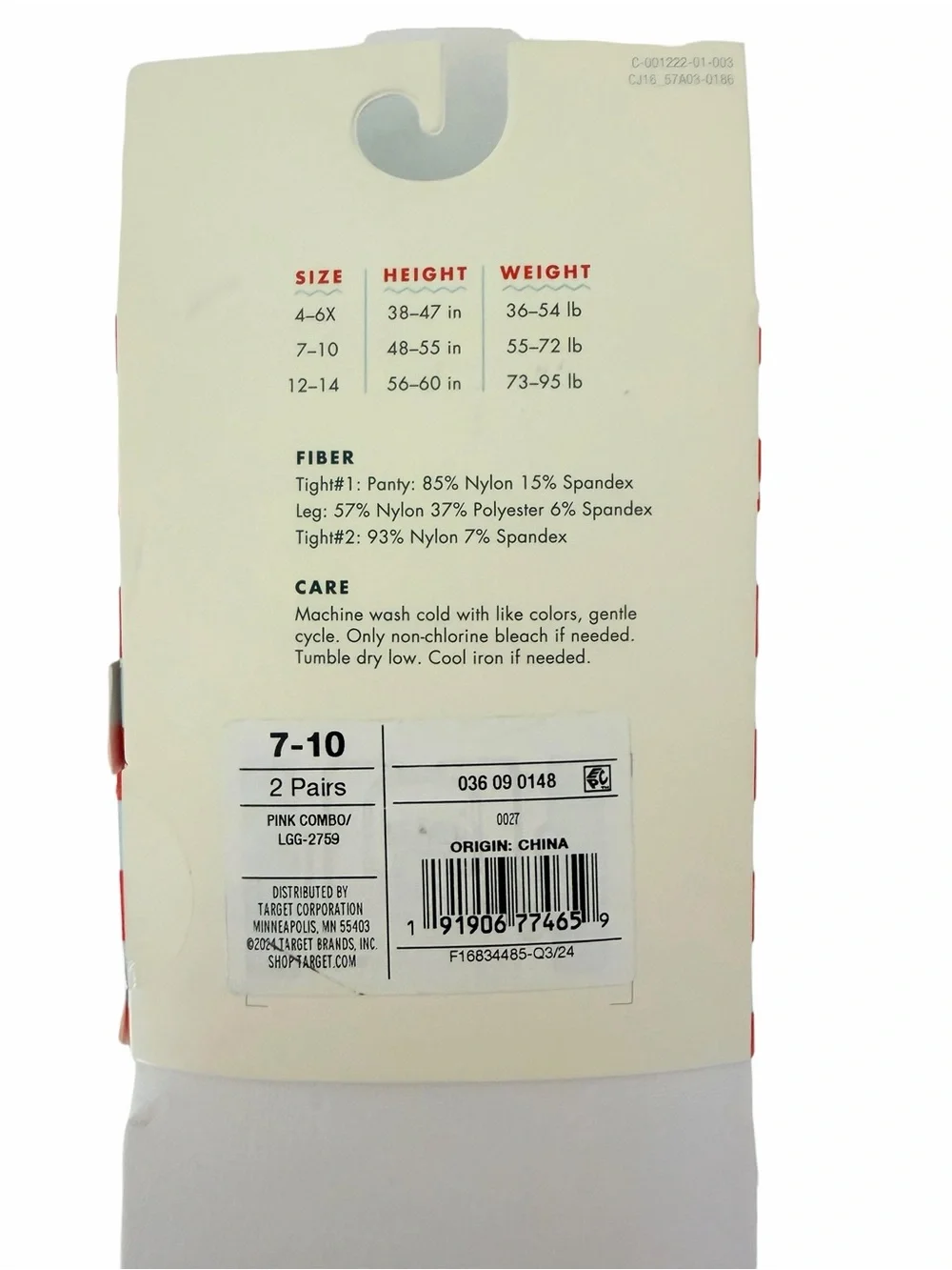 Cat & Jack Girls Footed Tights 2 Pack Pink Size 7-10 NWT